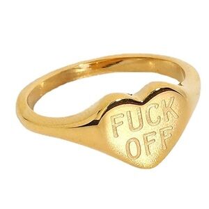 NEW “F*ck Off” Gold Heart Signet Statement Ring Funny Novelty Glam Punk